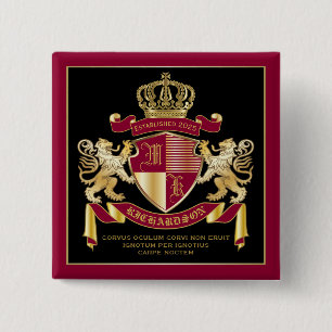 Maak uw eigen wapenschild Red Gold Lion Emblem Vierkante Button 5,1 Cm