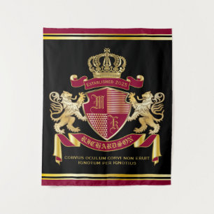 Maak uw eigen wapenschild Red Gold Lion Emblem Wandkleed