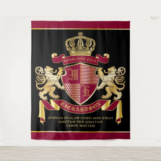 Maak uw eigen wapenschild Red Gold Lion Emblem Wandkleed (Voorkant)