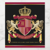 Maak uw eigen wapenschild Red Gold Lion Emblem Wijn Etiket (Enkel label)