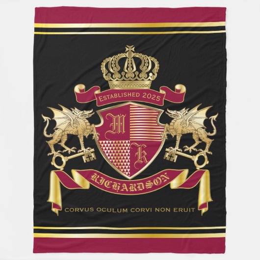 Maak uw eigen wapenschild Rood Gold Dragon Embleem Fleece Deken (Voorkant)