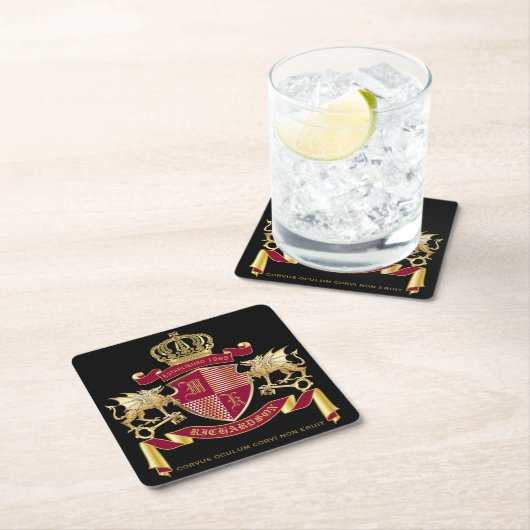 Maak uw eigen wapenschild Rood Gold Dragon Embleem Kartonnen Onderzetters (Insitu)