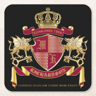 Maak uw eigen wapenschild Rood Gold Dragon Embleem Kartonnen Onderzetters