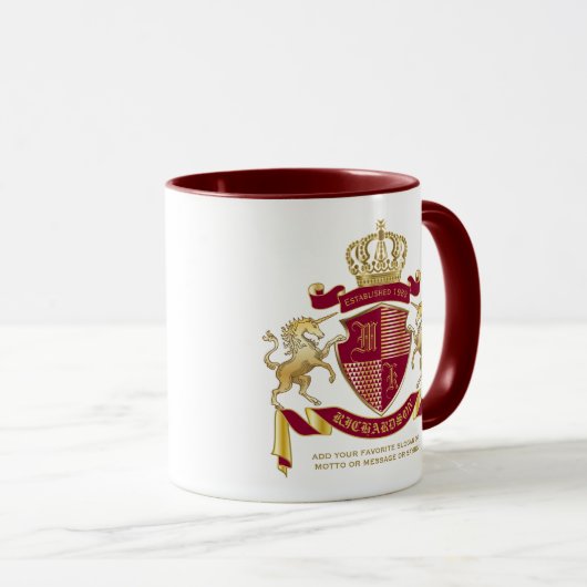 Maak uw eigen wapenschild rood-goudblauw-embleem mok (Voorkant rechts)