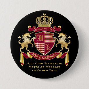 Maak uw eigen wapenschild rood-goudblauw-embleem ronde button 7,6 cm