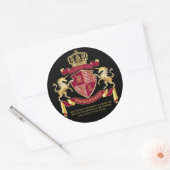 Maak uw eigen wapenschild rood-goudblauw-embleem ronde sticker (Envelop)