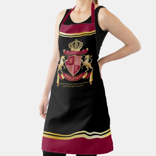 Maak uw eigen wapenschild rood-goudblauw-embleem schort (Insitu)