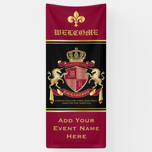 Maak uw eigen wapenschild rood-goudblauw-embleem spandoek (Verticaal)