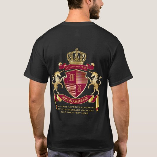 Maak uw eigen wapenschild rood-goudblauw-embleem t-shirt (Achterkant)