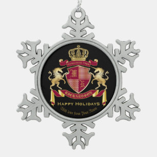 Maak uw eigen wapenschild rood-goudblauw-embleem tin sneeuwvlok ornament