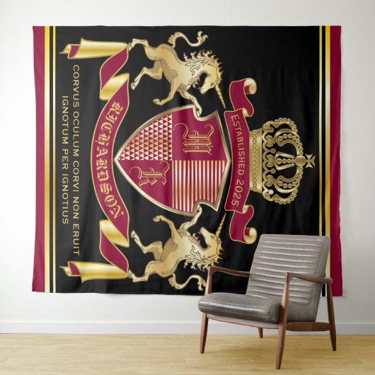 Maak uw eigen wapenschild rood-goudblauw-embleem wandkleed (In Situ (horizontaal))