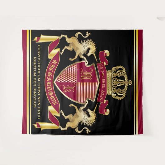 Maak uw eigen wapenschild rood-goudblauw-embleem wandkleed (Voorkant (horizontaal))