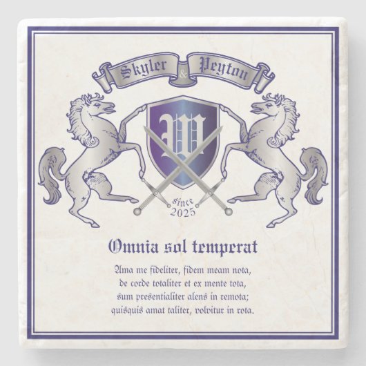 Maak uw eigen wapenschild Silver Horse Stenen Onderzetter (Voorkant)