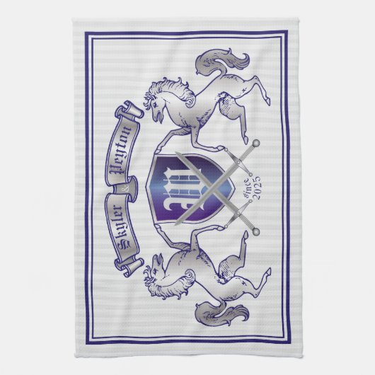 Maak uw eigen wapenschild Silver Horse Theedoek (Verticaal)