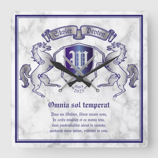 Maak uw eigen wapenschild Silver Horse Vierkante Klok (Voorkant)