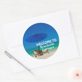 Maak uw eigen welkom bij vakantieverhuur aan het s ronde sticker