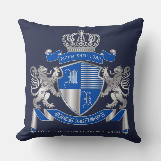 Maak uw eigen zilveren lion embleem van wapenblauw kussen (Voorkant)