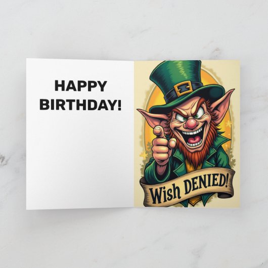 Maak uw wens verjaardagskaarten Leprechaun ONTKEND Kaart (Binnen)