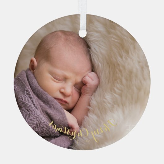 Maak van Baby Girl Boy eerste eerste kerstfoto Glas Ornament (Achterkant)