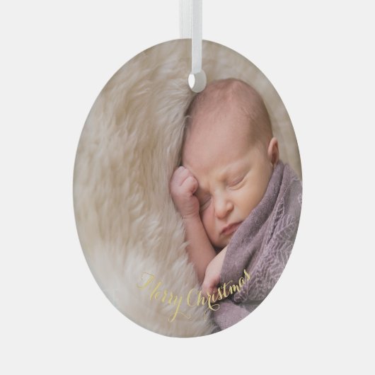 Maak van Baby Girl Boy eerste eerste kerstfoto Glas Ornament (Voorkant Rechts)