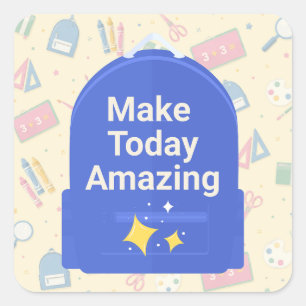 Maak Vandaag Geweldig Blauwe Rugzak School Sticker