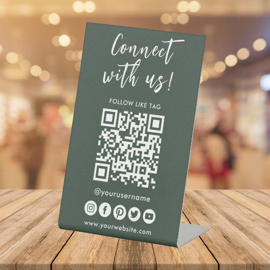 Maak verbinding met de sociale media QR-code van o Reclamebord Met Voetstuk