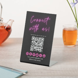 Maak verbinding met de zwarte roze QR-code sociale Reclamebord Met Voetstuk
