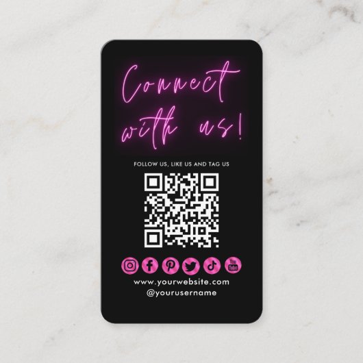 Maak verbinding met de zwarte roze QR-code sociale Visitekaartje (Voorkant)