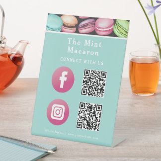 Maak verbinding met ons | Logo Munt Macaron Reclamebord Met Voetstuk