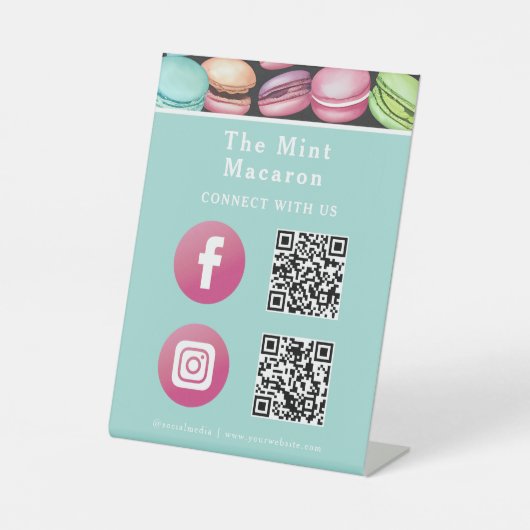 Maak verbinding met ons | Logo Munt Macaron Reclamebord Met Voetstuk (Voorkant)