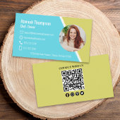 Maak verbinding met ons | Moderne QR-fotocode Blau Visitekaartje