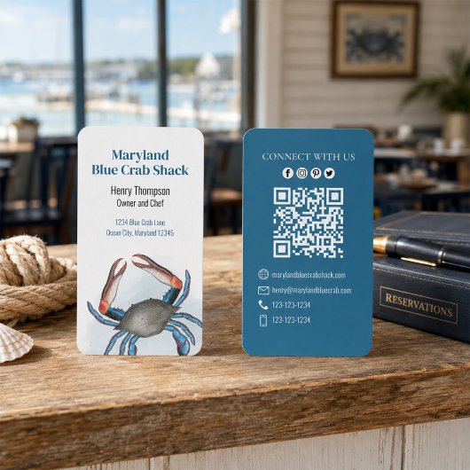 Maak verbinding met ons | QR Code Blue Crab Coasta Visitekaartje