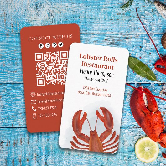 Maak verbinding met ons | QR Code Lobster Coastal  Visitekaartje