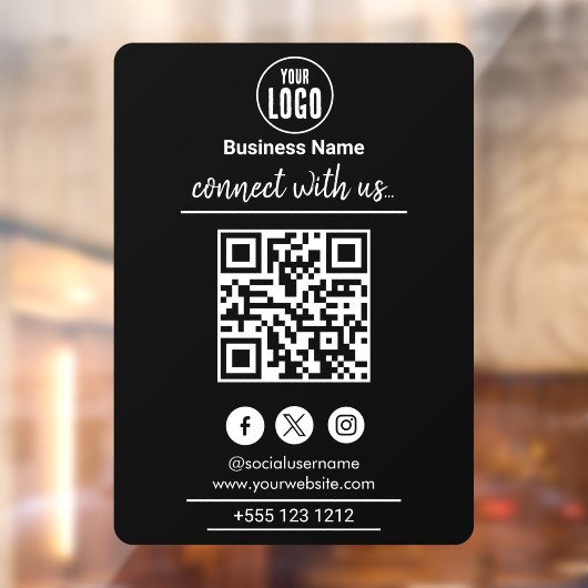 Maak verbinding met ons | QR-code sociale media wi Raamsticker (Vel 2)