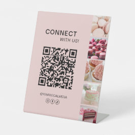 Maak verbinding met ons Social Media QR Code roze Reclamebord Met Voetstuk