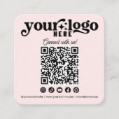 Maak verbinding met ons Social Media QR Code roze Vierkante Visitekaartje (Voorkant)
