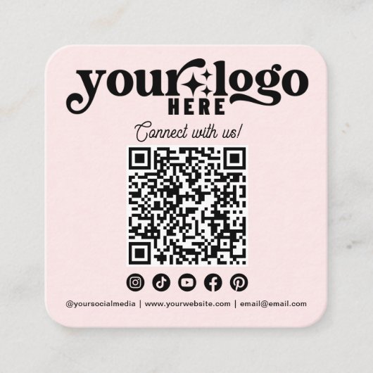Maak verbinding met ons Social Media QR Code roze Vierkante Visitekaartje (Voorkant)