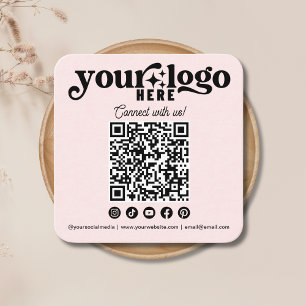 Maak verbinding met ons Social Media QR Code roze Vierkante Visitekaartje