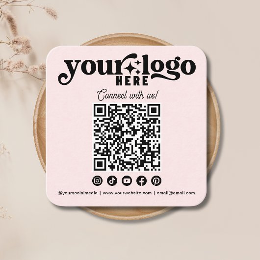 Maak verbinding met ons Social Media QR Code roze Vierkante Visitekaartje