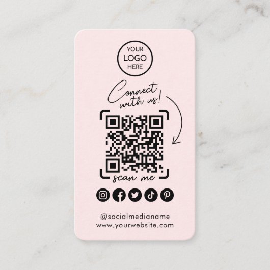 Maak verbinding met ons Social Media QR Code roze Visitekaartje (Voorkant)