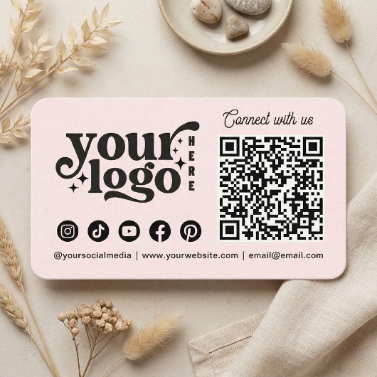 Maak verbinding met ons Social Media QR Code roze Visitekaartje