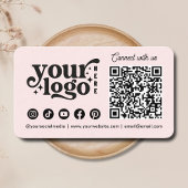 Maak verbinding met ons Social Media QR Code roze Visitekaartje