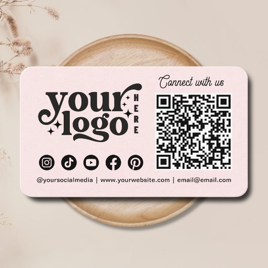 Maak verbinding met ons Social Media QR Code roze Visitekaartje