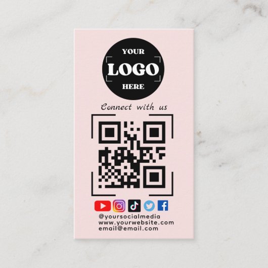 Maak verbinding met ons Social Media QR Code roze Visitekaartje (Voorkant)