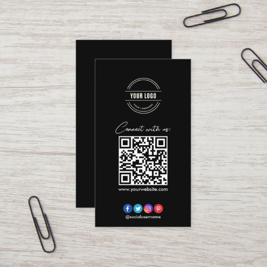 Maak verbinding met ons | Sociale media — QR-code Visitekaartje (Voorkant / Achterkant in situ)
