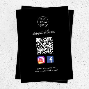Maak verbinding met ons   Sociale media QR-code zw Informatiekaartje