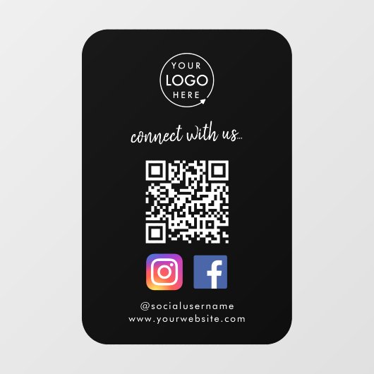 Maak verbinding met ons | Sociale media QR-code zw Raamsticker (Vel)