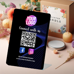 Maak verbinding met ons Sociale media QR-code zw Reclamebord Met Voetstuk