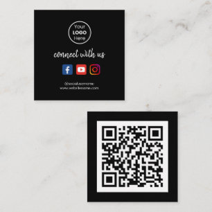Maak verbinding met ons   Sociale media QR-code zw Vierkante Visitekaartje