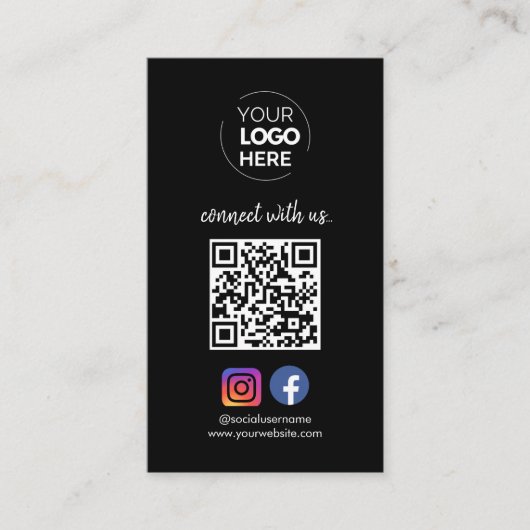 Maak verbinding met ons | Sociale media QR-code zw Visitekaartje (Voorkant)